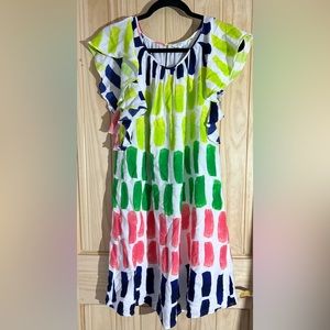 Colorful fun flutter sleeve style dress medium watercolor design